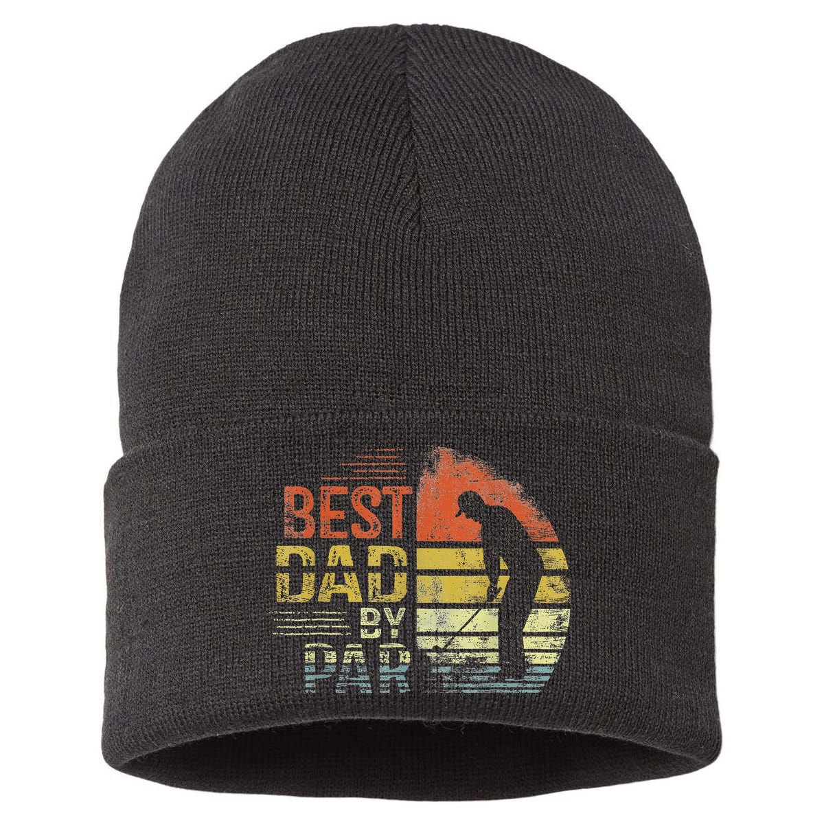 Best Dad By Par Retro Father's Day Golf Lover Sustainable Knit Beanie