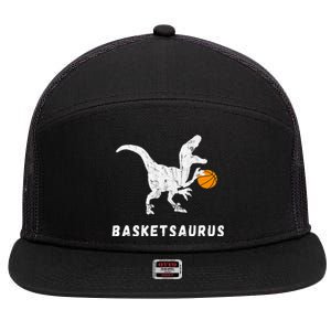 Basketball Dinosaur Baller T Rex Dino Playing Basketball 7 Panel Mesh Trucker Snapback Hat