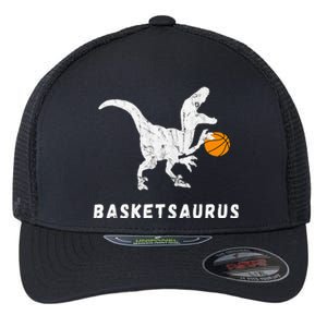 Basketball Dinosaur Baller T Rex Dino Playing Basketball Flexfit Unipanel Trucker Cap