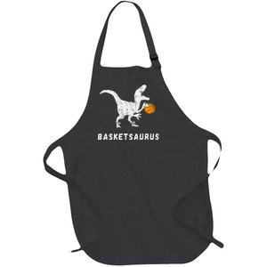 Basketball Dinosaur Baller T Rex Dino Playing Basketball Full-Length Apron With Pockets