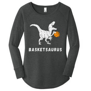 Basketball Dinosaur Baller T Rex Dino Playing Basketball Women's Perfect Tri Tunic Long Sleeve Shirt