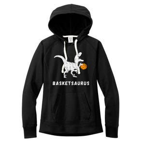 Basketball Dinosaur Baller T Rex Dino Playing Basketball Women's Fleece Hoodie