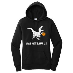 Basketball Dinosaur Baller T Rex Dino Playing Basketball Women's Pullover Hoodie