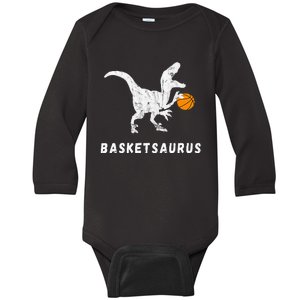 Basketball Dinosaur Baller T Rex Dino Playing Basketball Baby Long Sleeve Bodysuit