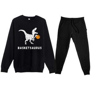 Basketball Dinosaur Baller T Rex Dino Playing Basketball Premium Crewneck Sweatsuit Set