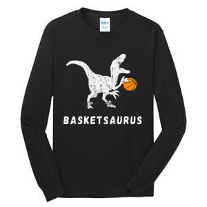 Basketball Dinosaur Baller T Rex Dino Playing Basketball Tall Long Sleeve T-Shirt