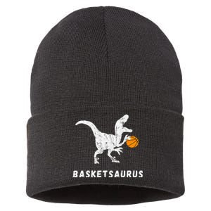 Basketball Dinosaur Baller T Rex Dino Playing Basketball Sustainable Knit Beanie