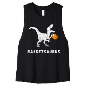 Basketball Dinosaur Baller T Rex Dino Playing Basketball Women's Racerback Cropped Tank