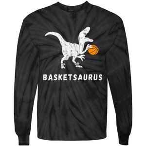 Basketball Dinosaur Baller T Rex Dino Playing Basketball Tie-Dye Long Sleeve Shirt