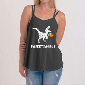 Basketball Dinosaur Baller T Rex Dino Playing Basketball Women's Strappy Tank