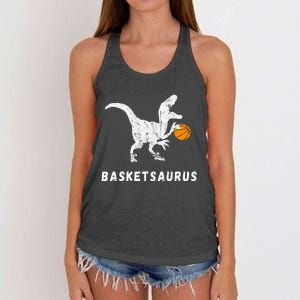 Basketball Dinosaur Baller T Rex Dino Playing Basketball Women's Knotted Racerback Tank