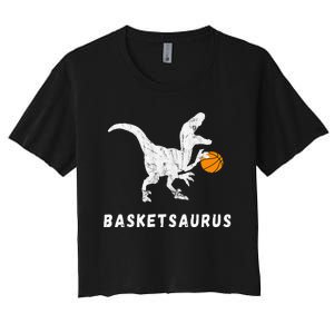 Basketball Dinosaur Baller T Rex Dino Playing Basketball Women's Crop Top Tee