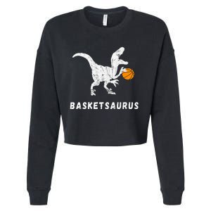 Basketball Dinosaur Baller T Rex Dino Playing Basketball Cropped Pullover Crew