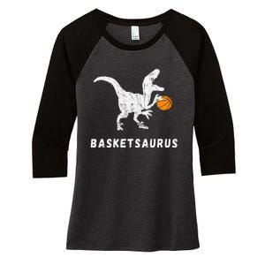 Basketball Dinosaur Baller T Rex Dino Playing Basketball Women's Tri-Blend 3/4-Sleeve Raglan Shirt