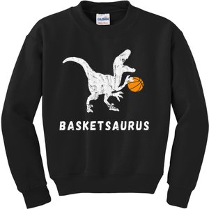 Basketball Dinosaur Baller T Rex Dino Playing Basketball Kids Sweatshirt