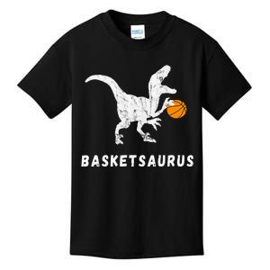 Basketball Dinosaur Baller T Rex Dino Playing Basketball Kids T-Shirt