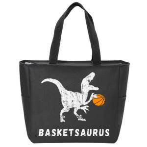 Basketball Dinosaur Baller T Rex Dino Playing Basketball Zip Tote Bag