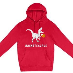 Basketball Dinosaur Baller T Rex Dino Playing Basketball Premium Pullover Hoodie