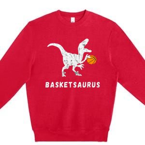 Basketball Dinosaur Baller T Rex Dino Playing Basketball Premium Crewneck Sweatshirt