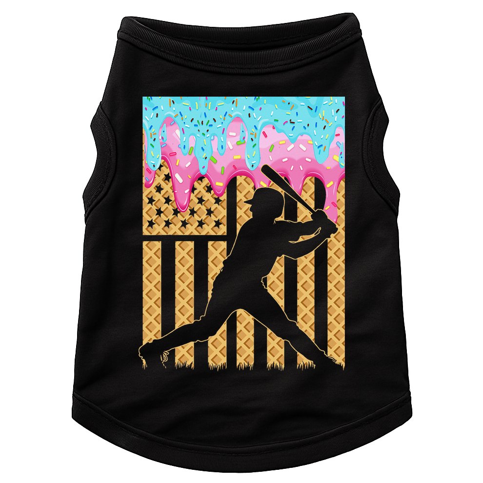 Baseball Drip Bat Dripping Ice Cream American Flag Doggie Tank