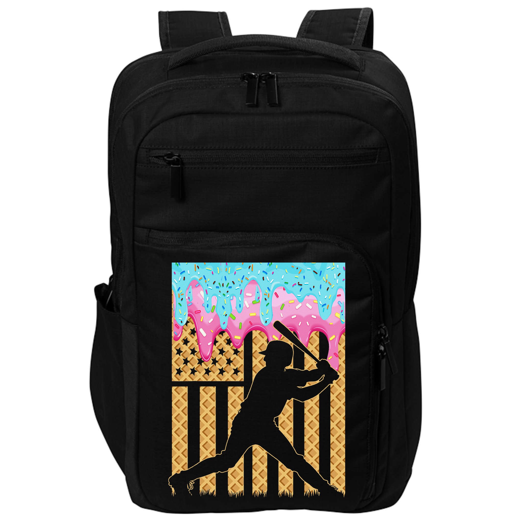 Baseball Drip Bat Dripping Ice Cream American Flag Impact Tech Backpack