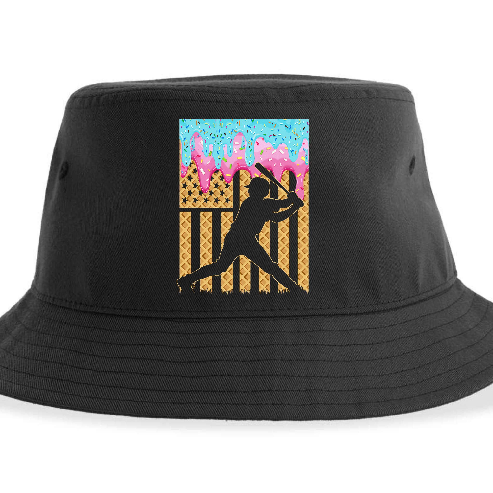 Baseball Drip Bat Dripping Ice Cream American Flag Sustainable Bucket Hat
