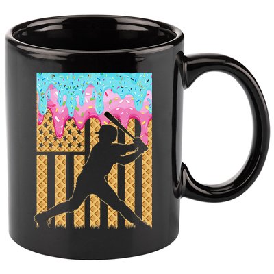 Baseball Drip Bat Dripping Ice Cream American Flag 11oz C Handle Ceramic Mug