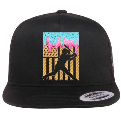 Baseball Drip Bat Dripping Ice Cream American Flag Flat Bill Trucker Hat