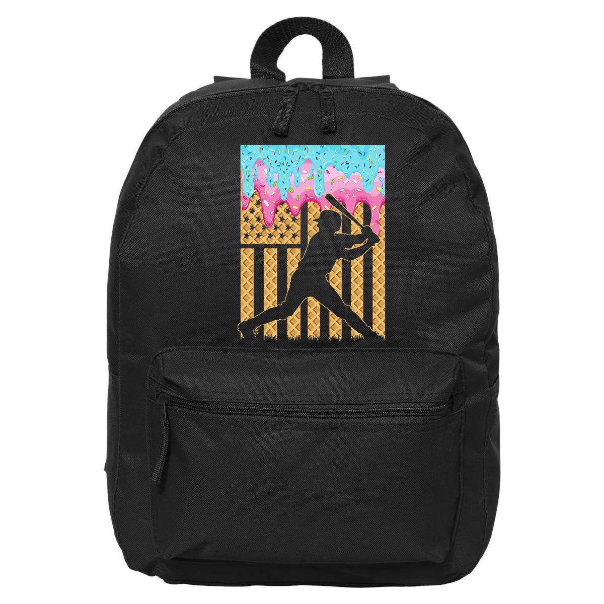 Baseball Drip Bat Dripping Ice Cream American Flag 16 in Basic Backpack