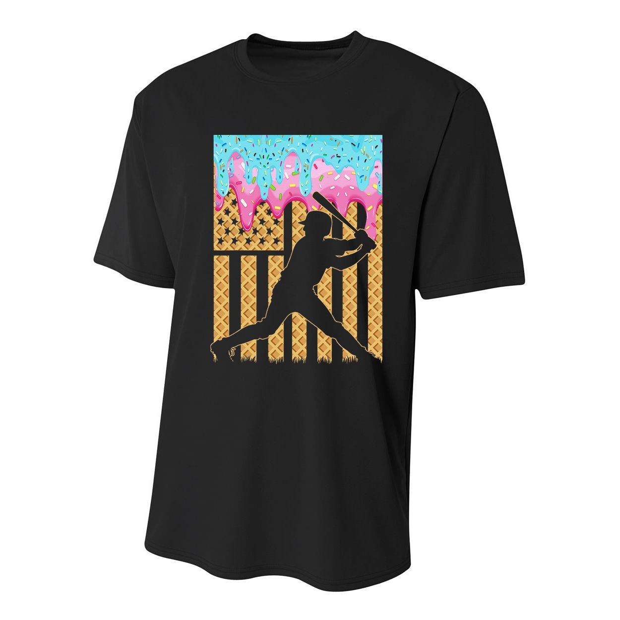 Baseball Drip Bat Dripping Ice Cream American Flag Youth Performance Sprint T-Shirt