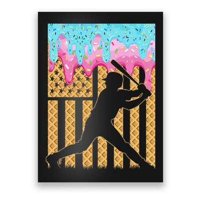 Baseball Drip Bat Dripping Ice Cream American Flag Poster