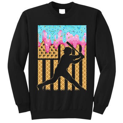 Baseball Drip Bat Dripping Ice Cream American Flag Tall Sweatshirt