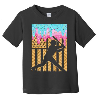 Baseball Drip Bat Dripping Ice Cream American Flag Toddler T-Shirt