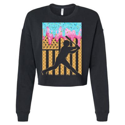 Baseball Drip Bat Dripping Ice Cream American Flag Cropped Pullover Crew