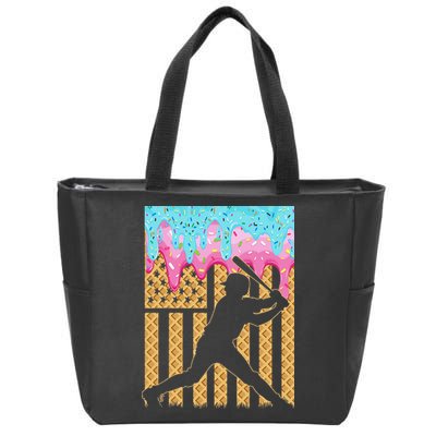 Baseball Drip Bat Dripping Ice Cream American Flag Zip Tote Bag
