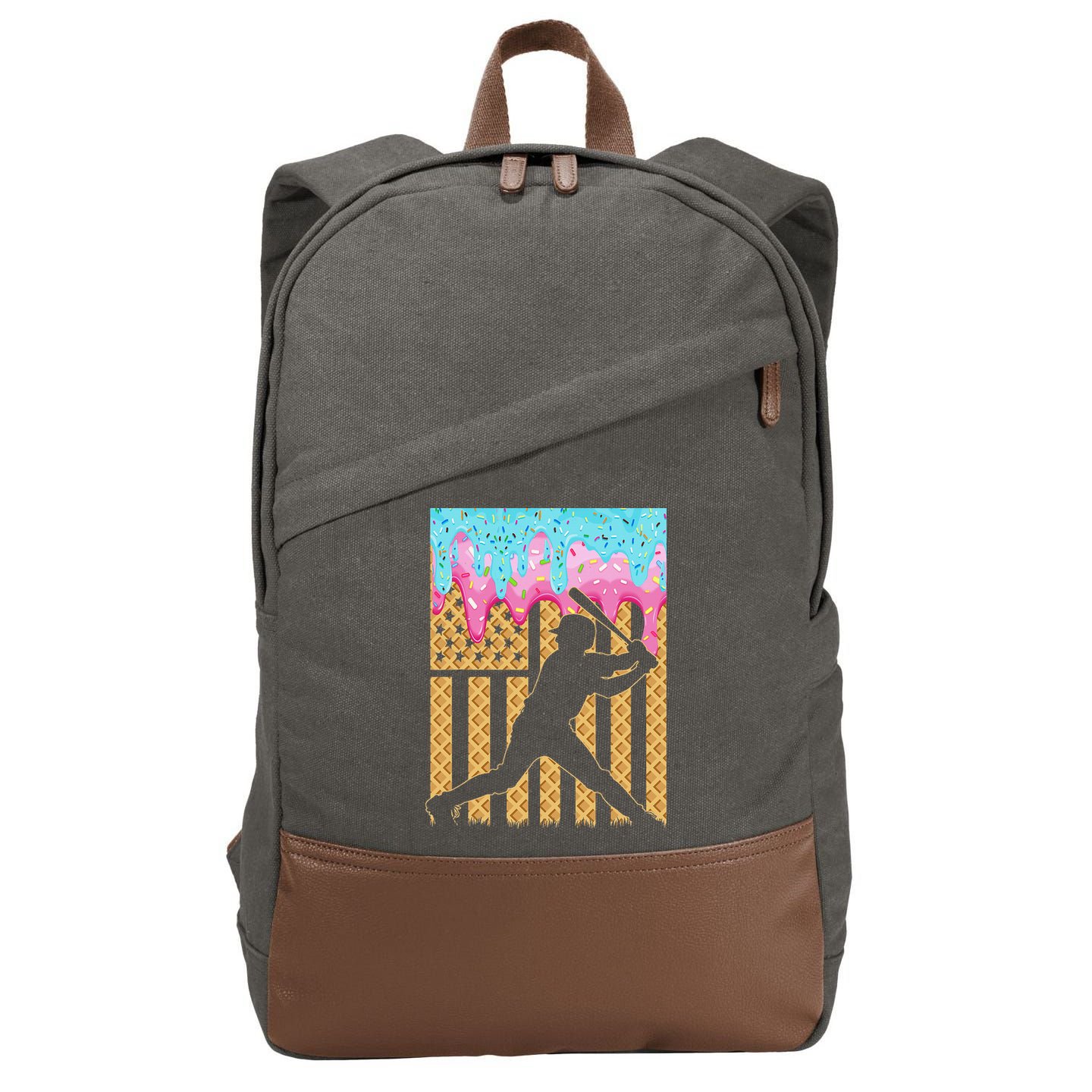 Baseball Drip Bat Dripping Ice Cream American Flag Cotton Canvas Backpack