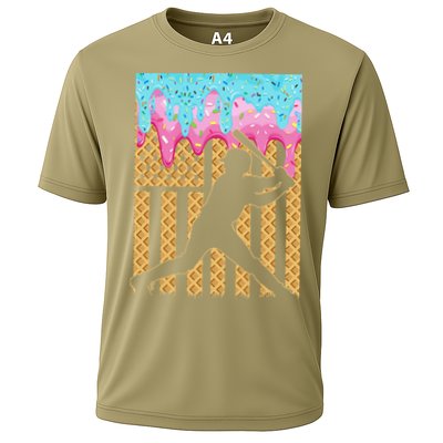 Baseball Drip Bat Dripping Ice Cream American Flag Cooling Performance Crew T-Shirt