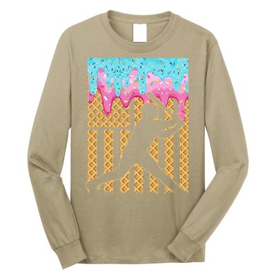 Baseball Drip Bat Dripping Ice Cream American Flag Long Sleeve Shirt