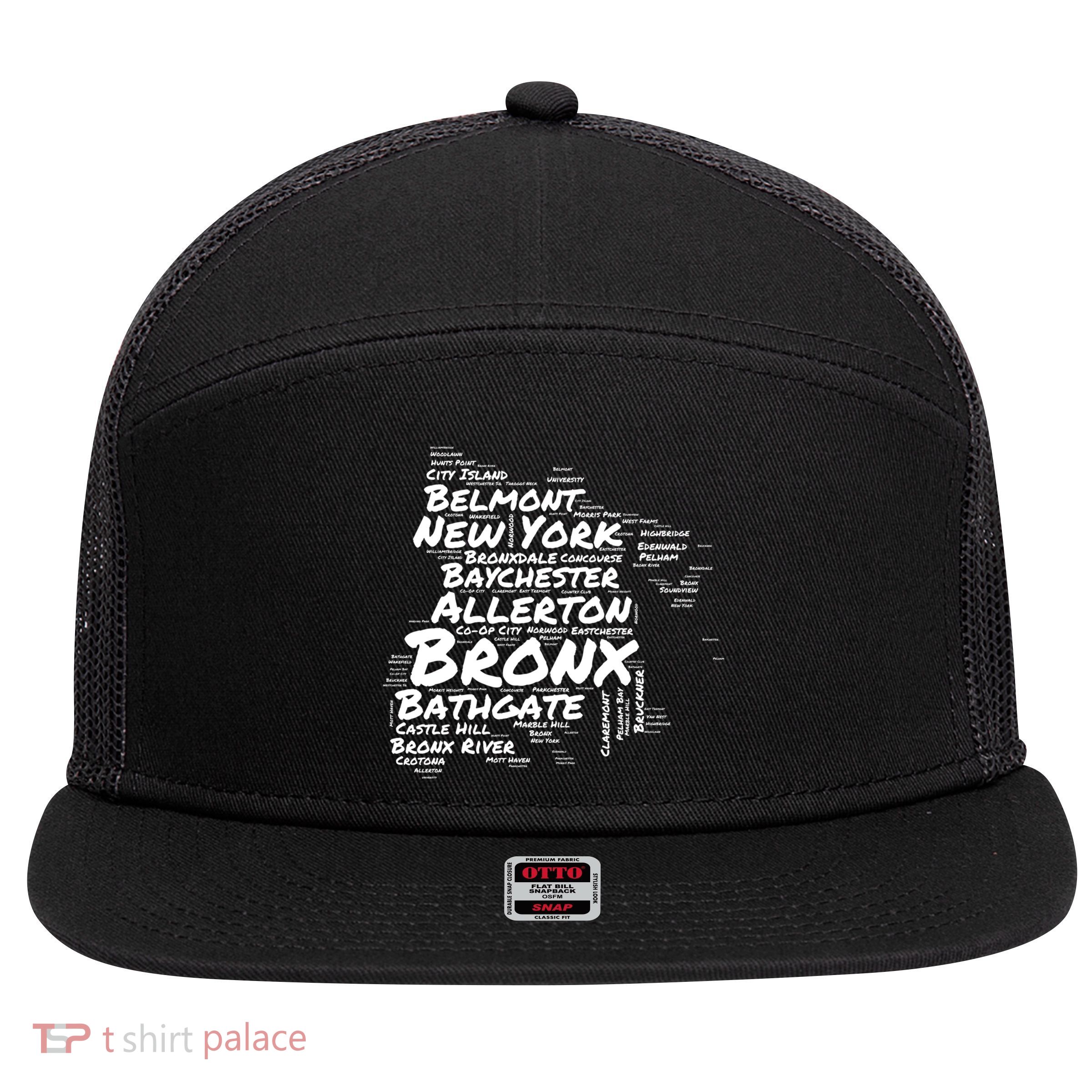 Boogie Down Bronx Neighborhoods Word Cloud Bronx New York Cute Gift 7 Panel Mesh Trucker Snapback Hat