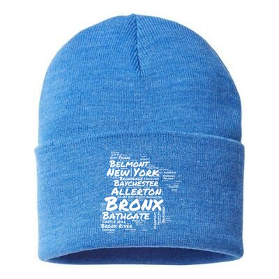 Boogie Down Bronx Neighborhoods Word Cloud Bronx New York Cute Gift Sustainable Knit Beanie