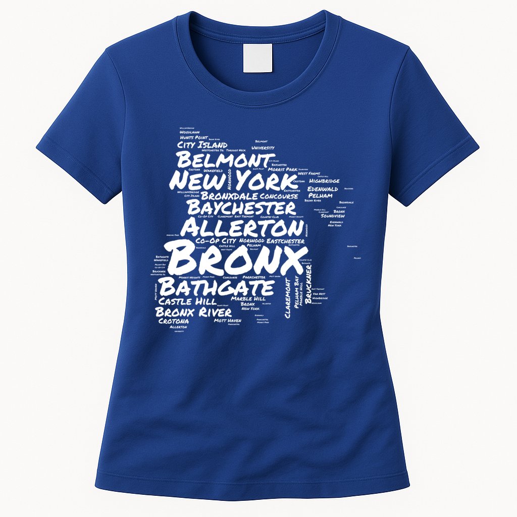 Boogie Down Bronx Neighborhoods Word Cloud Bronx New York Cute Gift Womens T-Shirt
