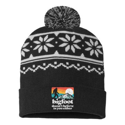 Bigfoot DoesnT Believe In You Either Funny Sasquatch USA-Made Snowflake Beanie