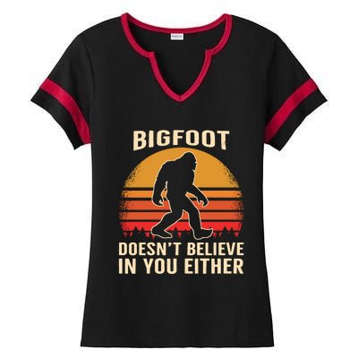 Bigfoot Doesnt Believe In You Either Bigfoot Sasquatch Retro Ladies Halftime Notch Neck Tee