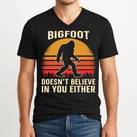 Bigfoot Doesnt Believe In You Either Bigfoot Sasquatch Retro V-Neck T-Shirt