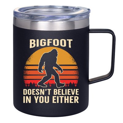 Bigfoot Doesnt Believe In You Either Bigfoot Sasquatch Retro 12oz Stainless Steel Coffee Mug