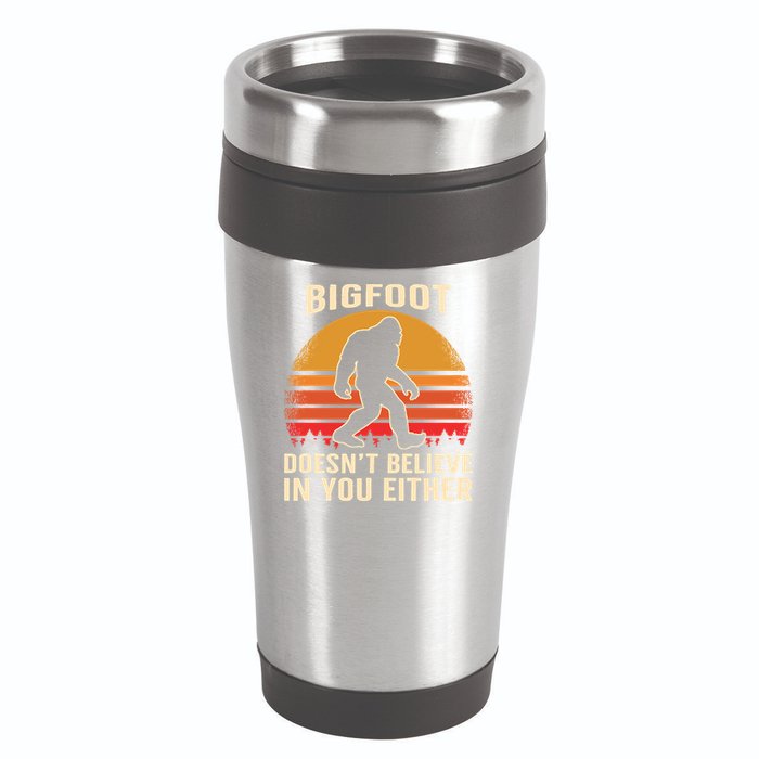 Bigfoot Doesnt Believe In You Either Bigfoot Sasquatch Retro 16oz Travel Tumbler