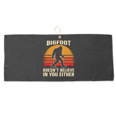Bigfoot Doesnt Believe In You Either Bigfoot Sasquatch Retro Large Microfiber Waffle Golf Towel