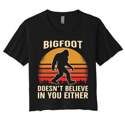 Bigfoot Doesnt Believe In You Either Bigfoot Sasquatch Retro Crop Top