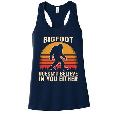 Bigfoot Doesnt Believe In You Either Bigfoot Sasquatch Retro Women's Racerback Tank