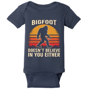 Bigfoot Doesnt Believe In You Either Bigfoot Sasquatch Retro Baby Bodysuit